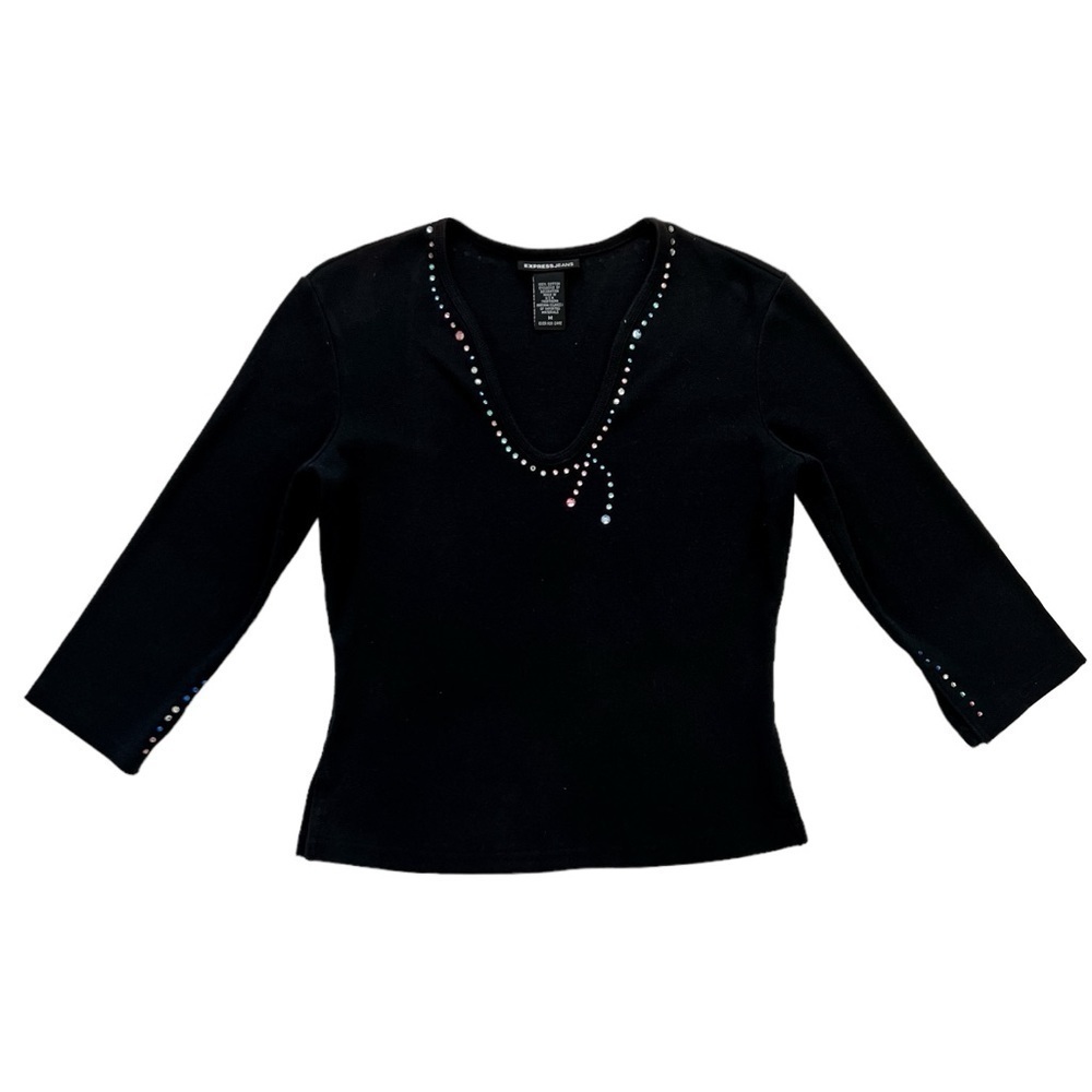 Vintage Y2K Express Jeans Bejeweled 3/4‎ Sleeved Top